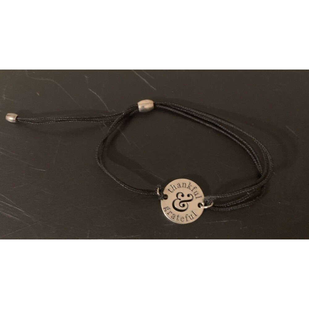 ALEX AND ANI Sterling Thankful Grateful Black Cord Bracelet
